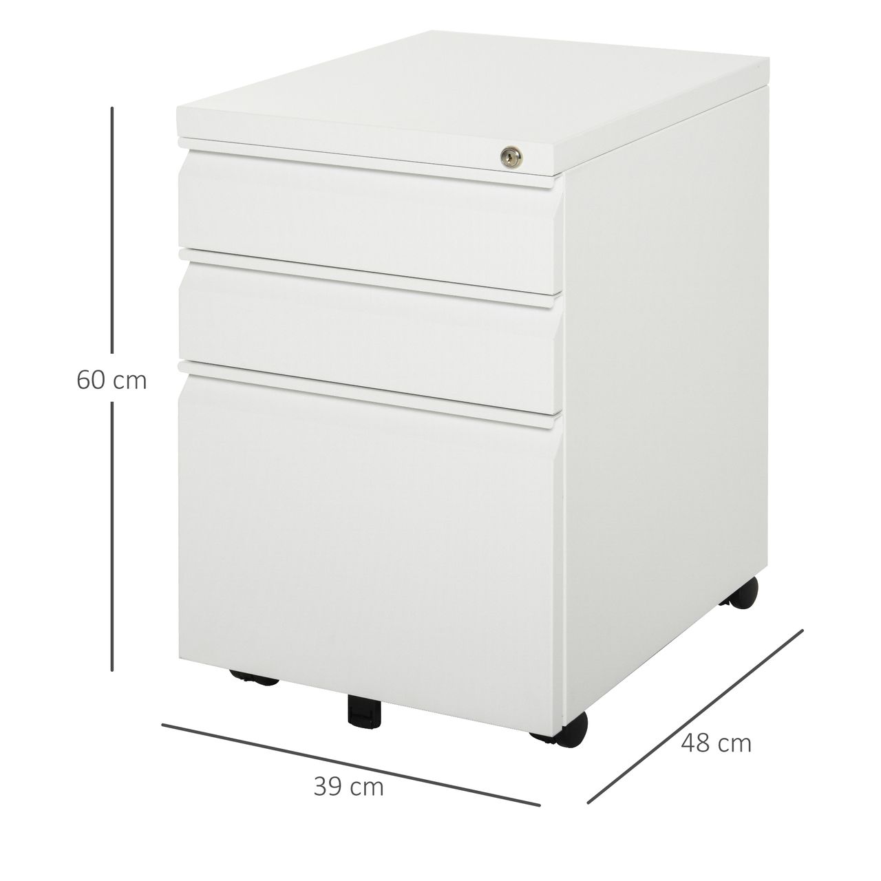 Vinsetto Rollcontainer mit 3 Schubladen Stahl Weiß