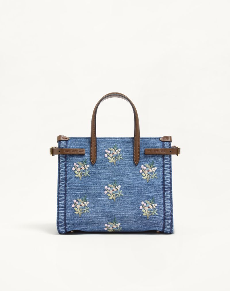 Sacola de compras pequena Valentino Garavani Antibes em denim bordado
