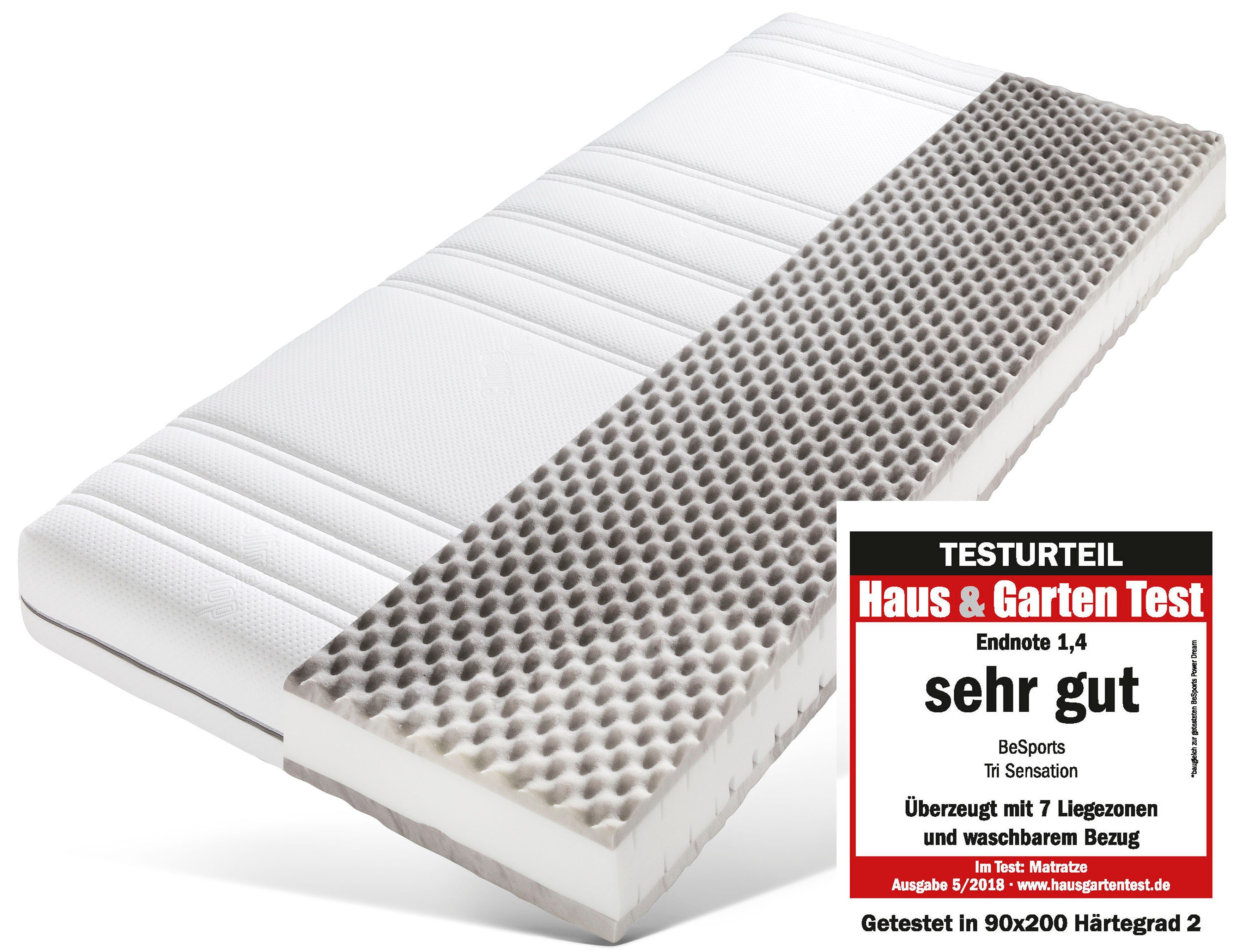 Komfortschaummatratze Tri Sensation, BeSports, 22 cm hoch, komfortable Matratze in 90x200 cm und weiteren Größen erhältlich