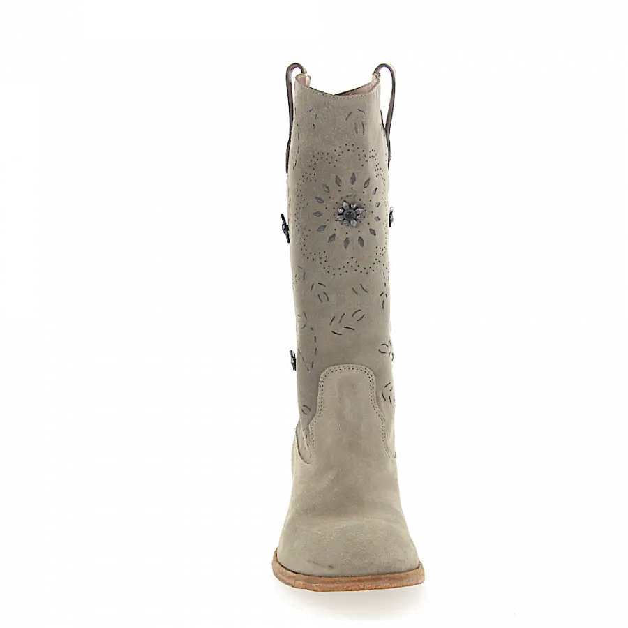 Rossano Bisconti - Stiefel Kalbsleder Veloursleder Lochmuster Metallverzierung hellgrau - grau