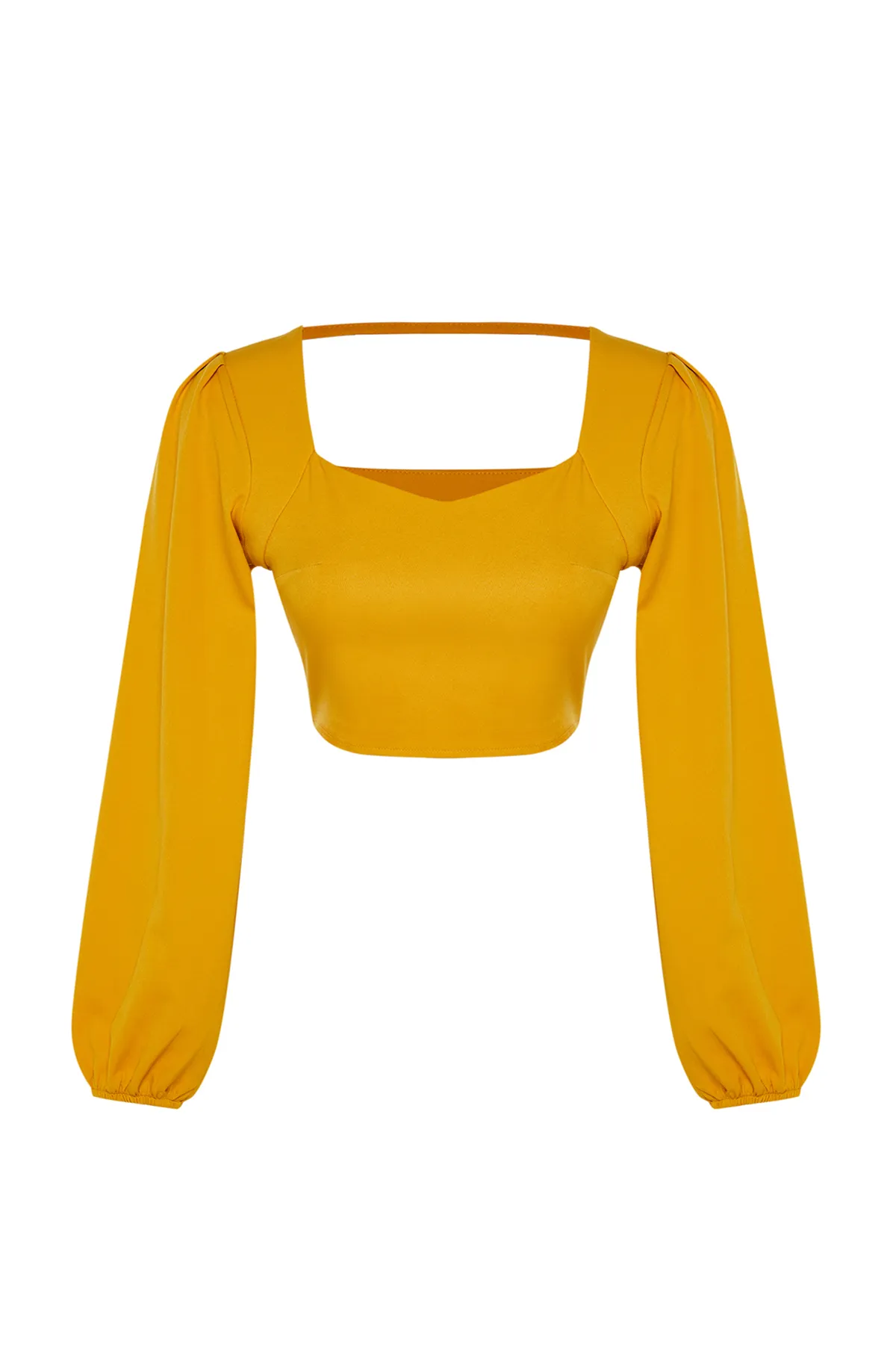 Trendyol Collection  Gelbe langärmlige Webbluse mit bauchfreiem Herzkragen TWOSS21BZ0236