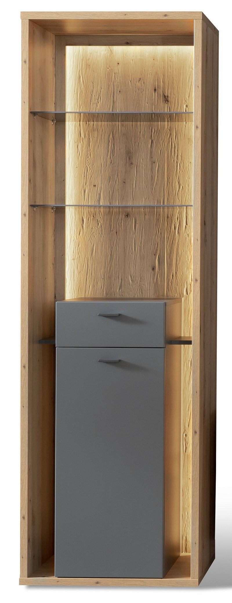 MCA furniture Wohnwand Wohnkombination 1 Lizzano, Balkeneiche / Royal Grey, 3-teilig, LED, (4-St)