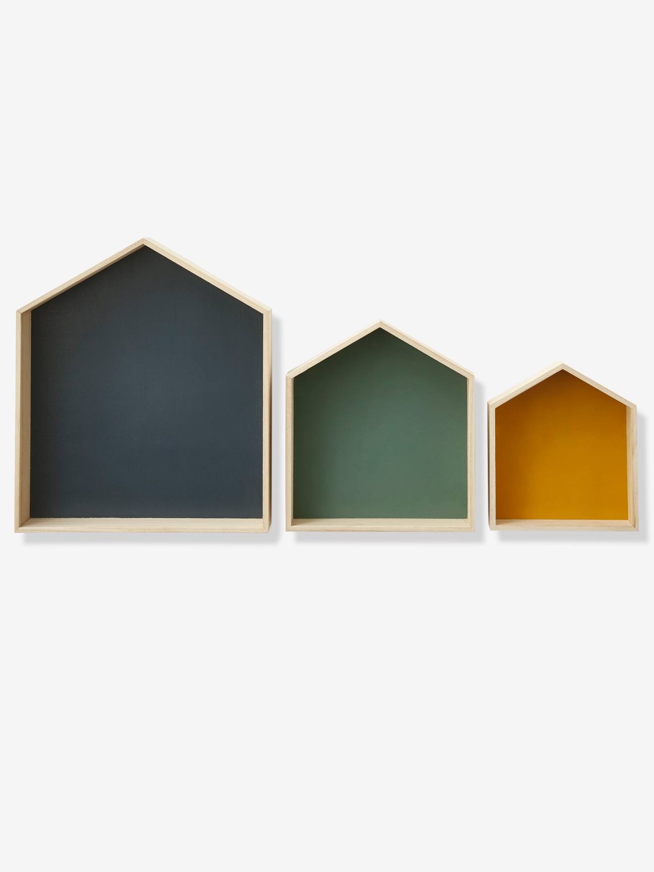Lot de 3 étagères maison bois rose
