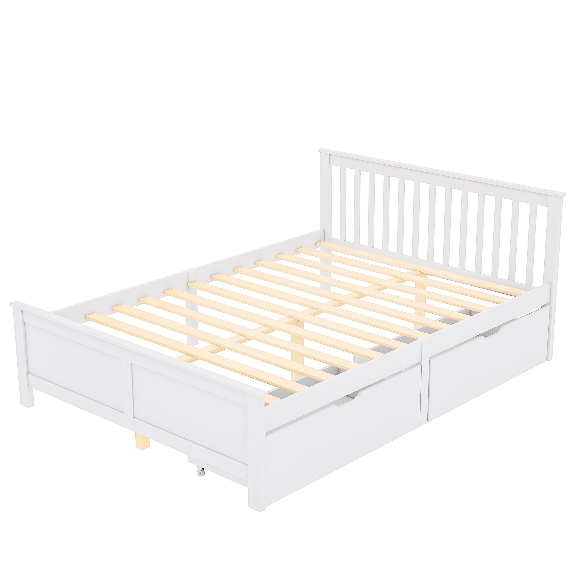 Fangqi Massivholzbett 140x200 großes Doppelbett mit Schubladen, Jugendbett mit Kiefernrahmen, mit zwei Bettschubladen