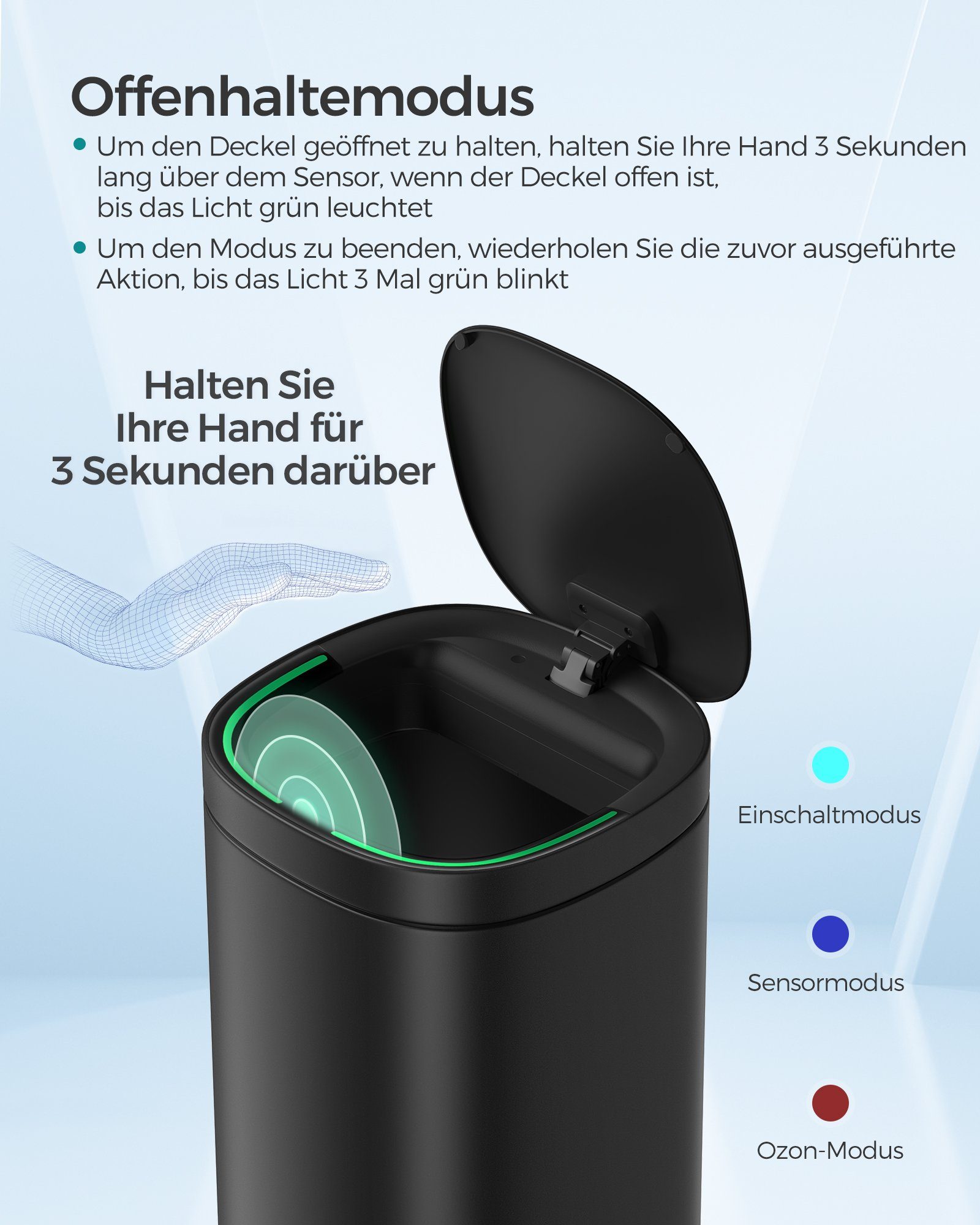 SONGMICS Mülleimer 50 L, Abfalleimer, Bewegungssensor, Geruchsbeseitigung