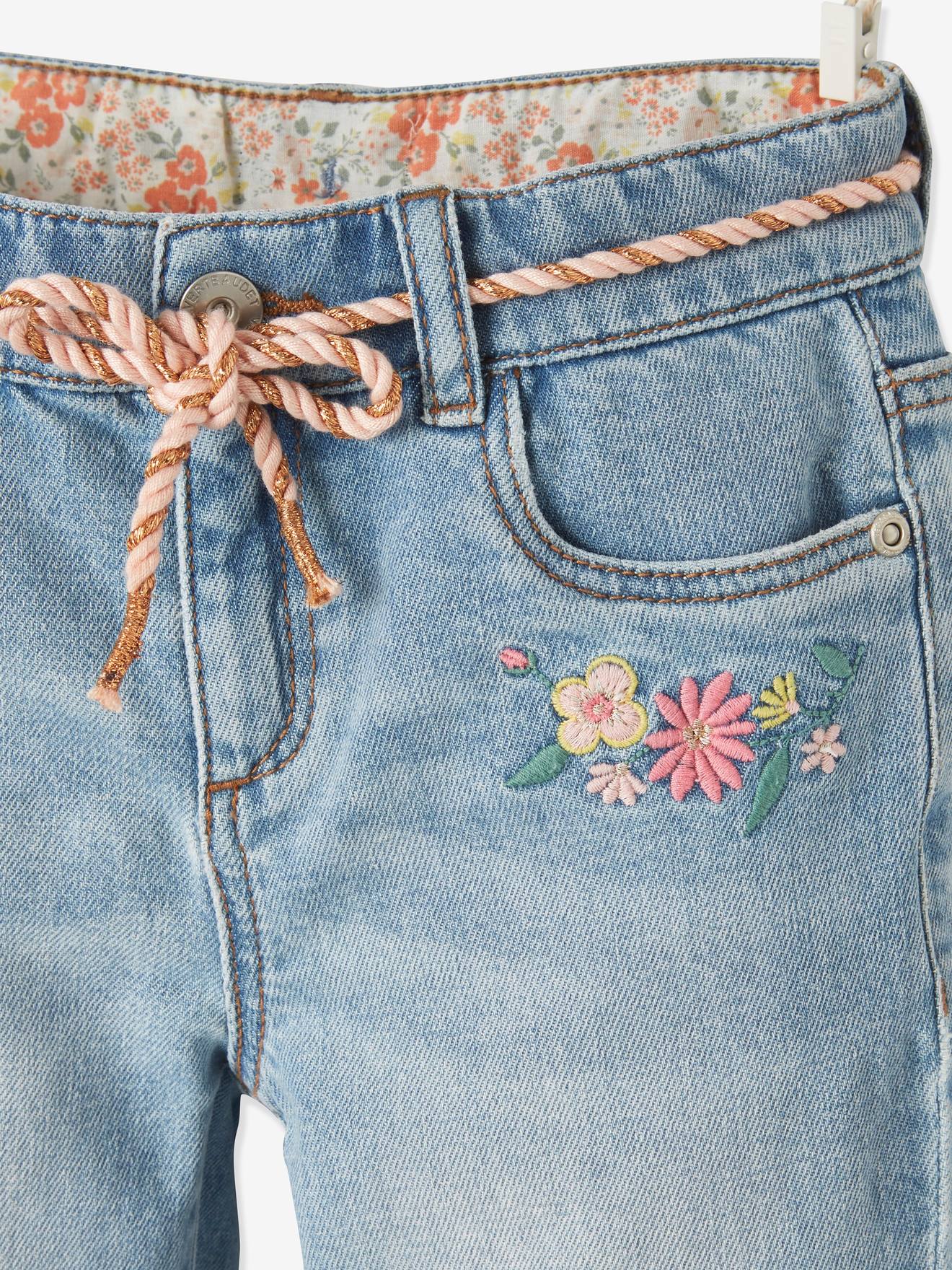 Bermuda en jean brodé fleurs Basics fille double stone