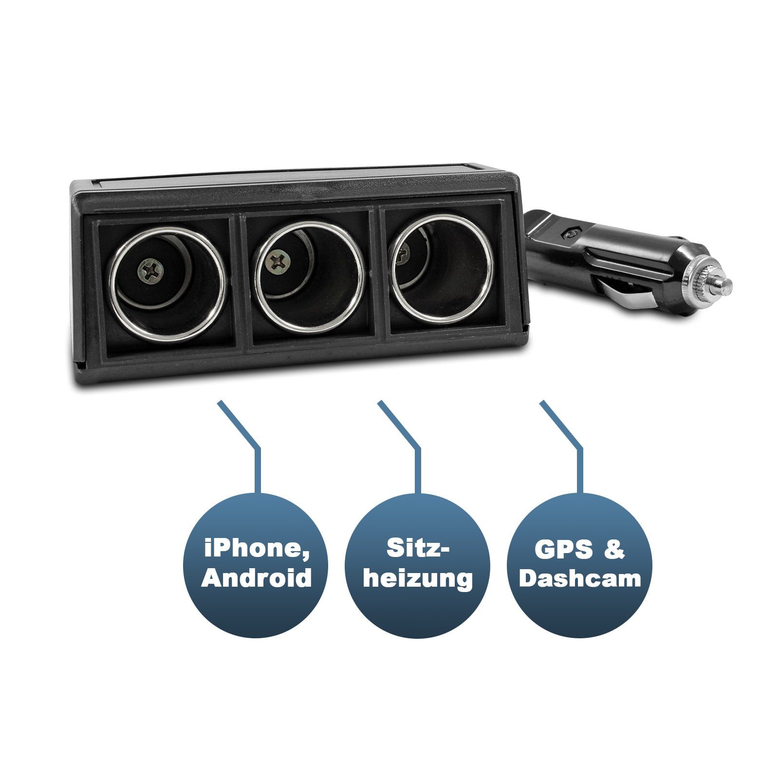 Filmer 3-fach Verteiler KFZ Zigarettenanzünder Auto Buchse KFZ-Adapter 1x Zigarettenanzünder zu 3x Zigarettenanzünder, 100 cm, Auto Adapter Steckdose Ladegerät 12V