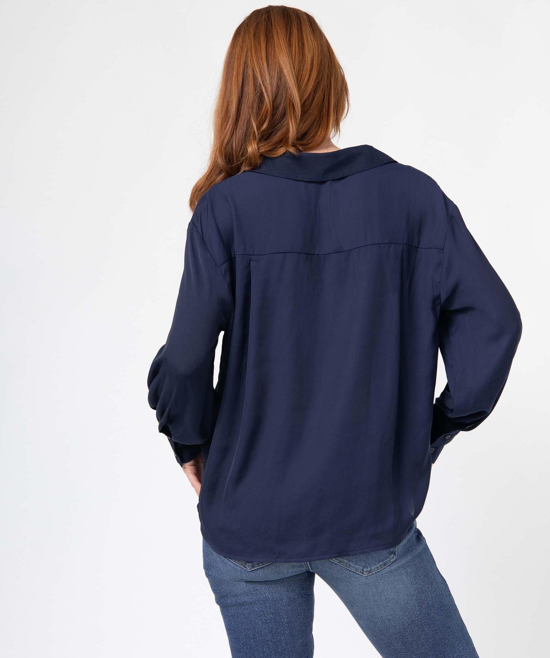 Chemise femme en maille satinée à micro-motifs bleu fonce | GEMO