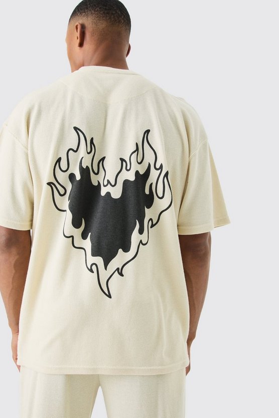Loungewear T-Shirt und Jogginghose mit Herz-Print in Waffeloptik
