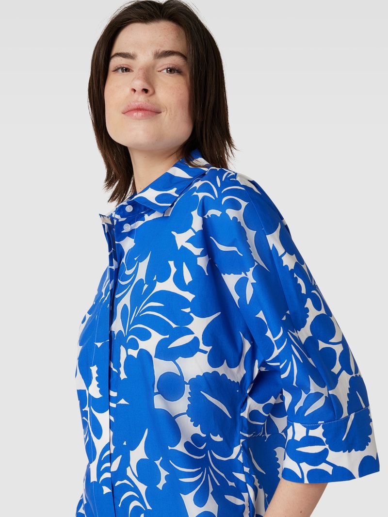 Bluse aus Baumwolle mit Allover-Print in royalblau