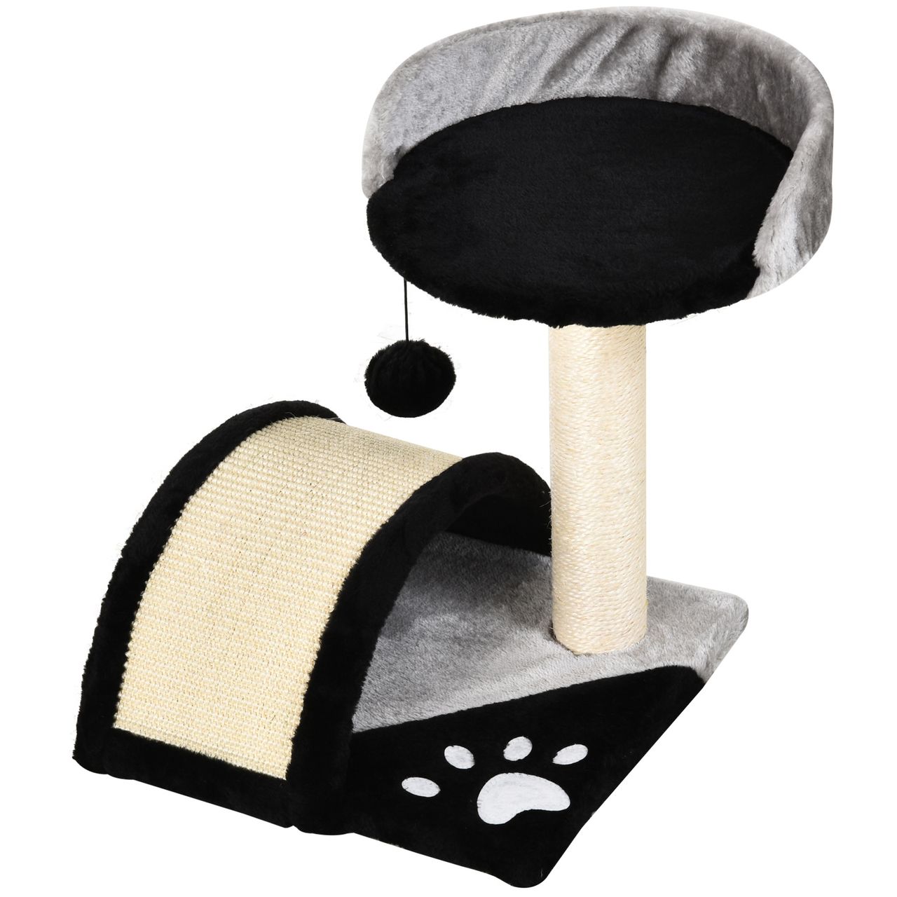 PawHut Kratzbaum Katzenbaum mit Spielbällen, Katzenkratzbaum, Sisalseil-Kratzstangen, Beige, 36 x 36 x 44 cm