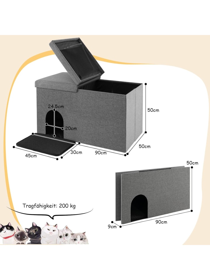 COSTWAY 2in1 Katzenhaus Sitzbank in Grau günstig kaufen onesize