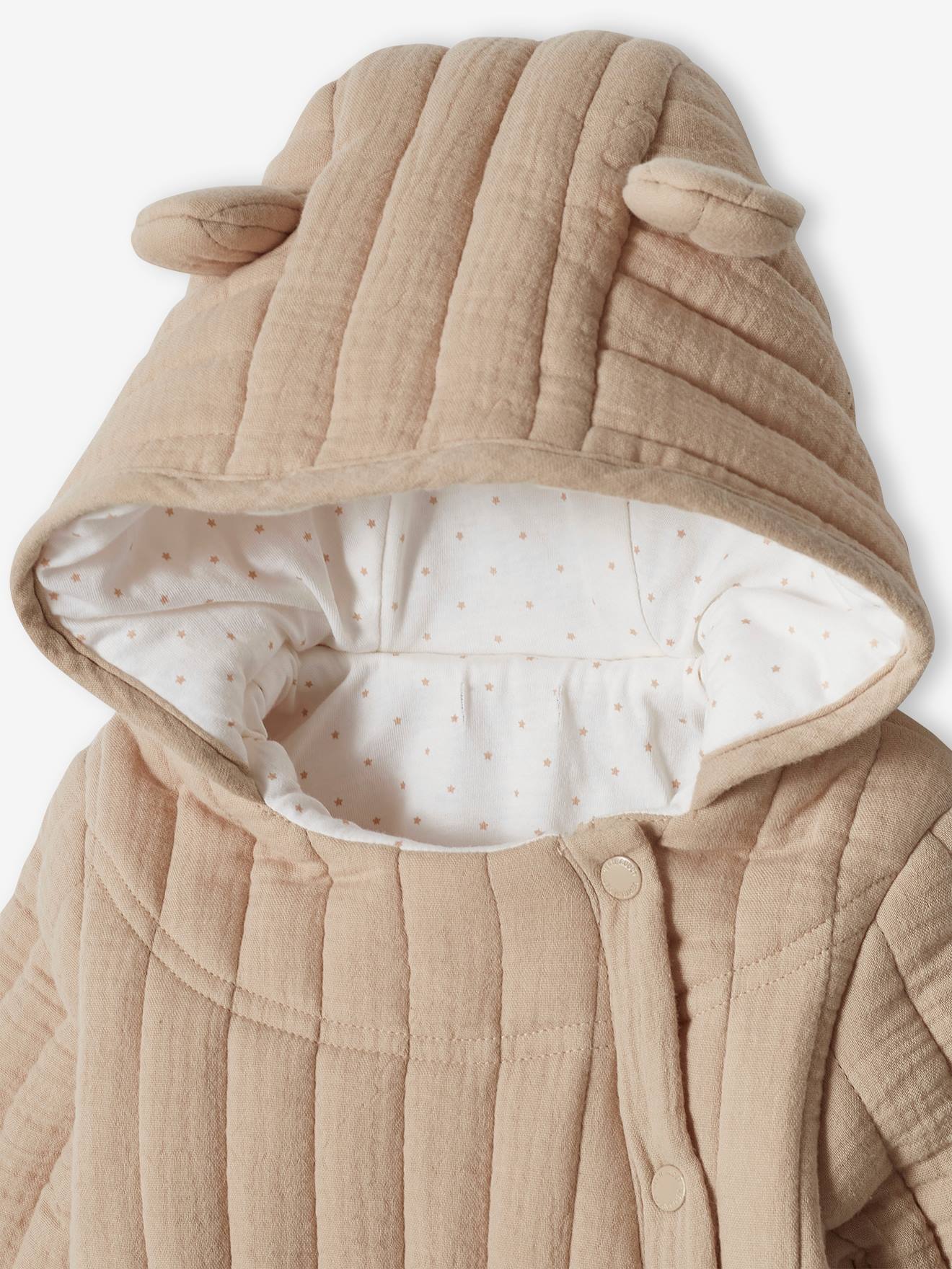 Combipilote en gaze de coton bébé ouverture décalée beige