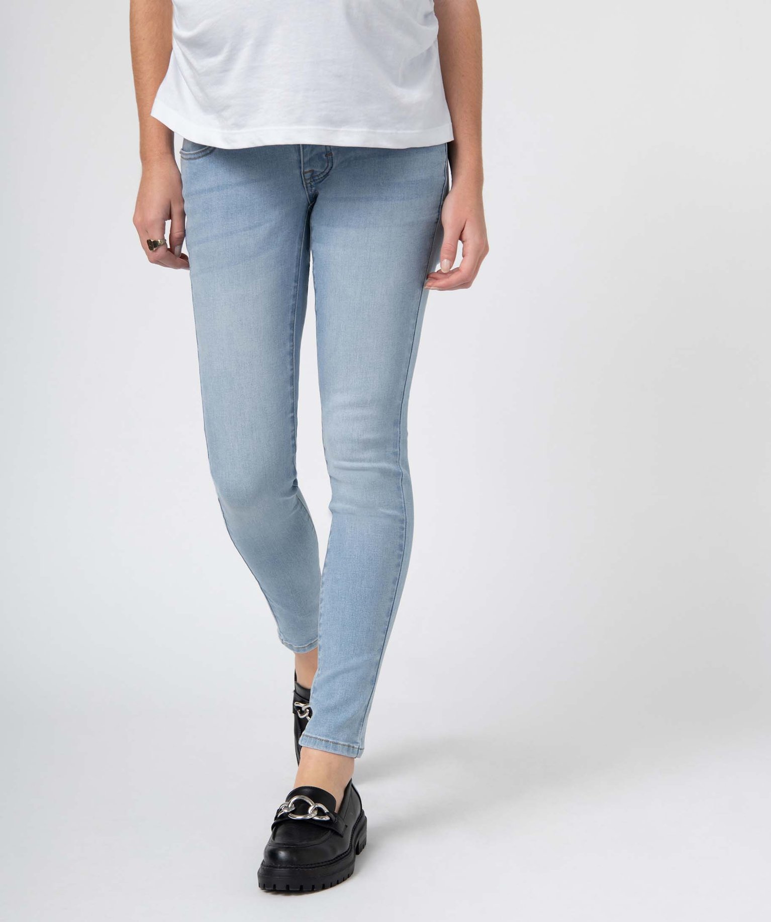 Jean de grossesse coupe Skinny avec bandeau haut bleach | GEMO