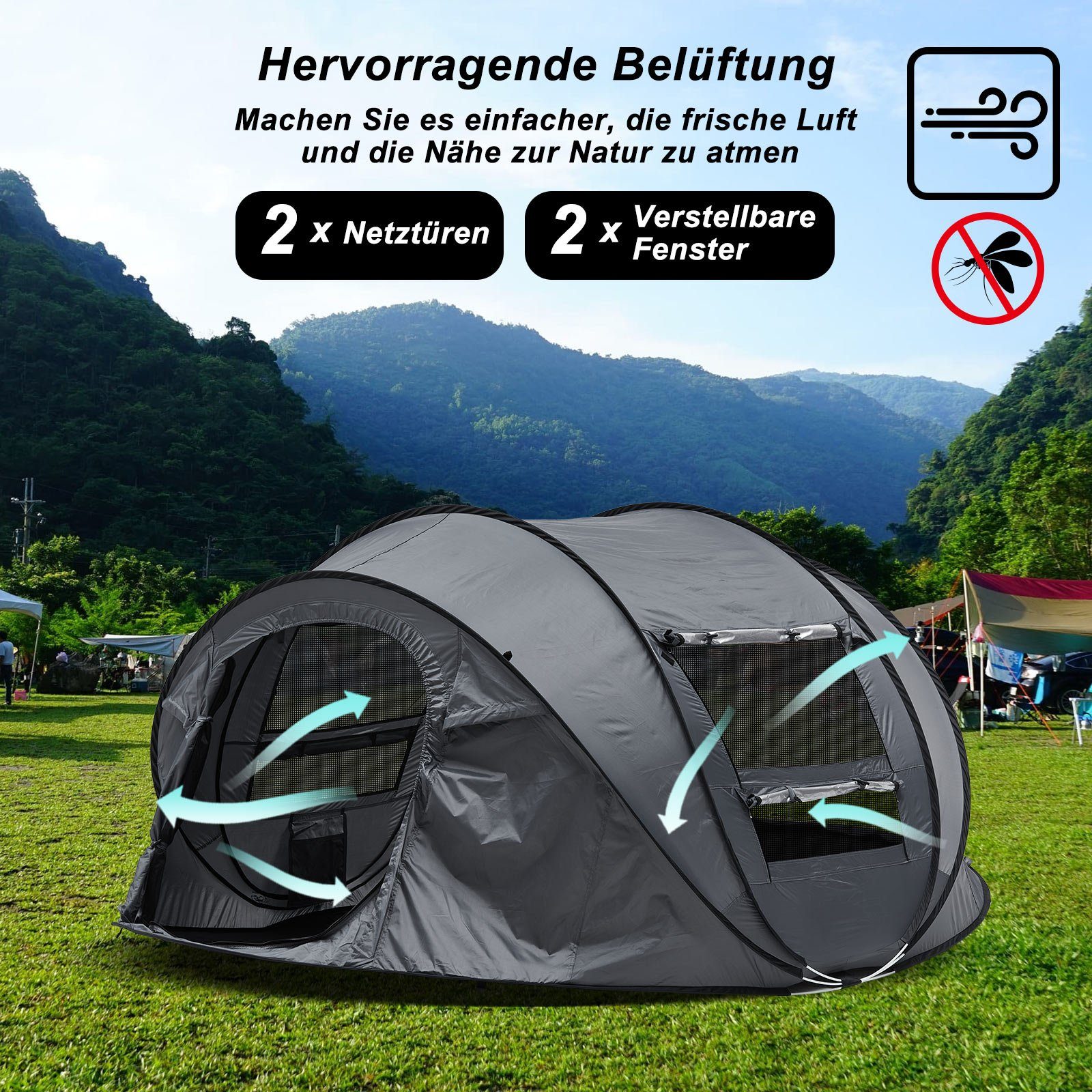 LEMROE Kuppelzelt Wurfzelt Pop up Zelt, Personen: 3, UPF 50+ Wasserdicht
