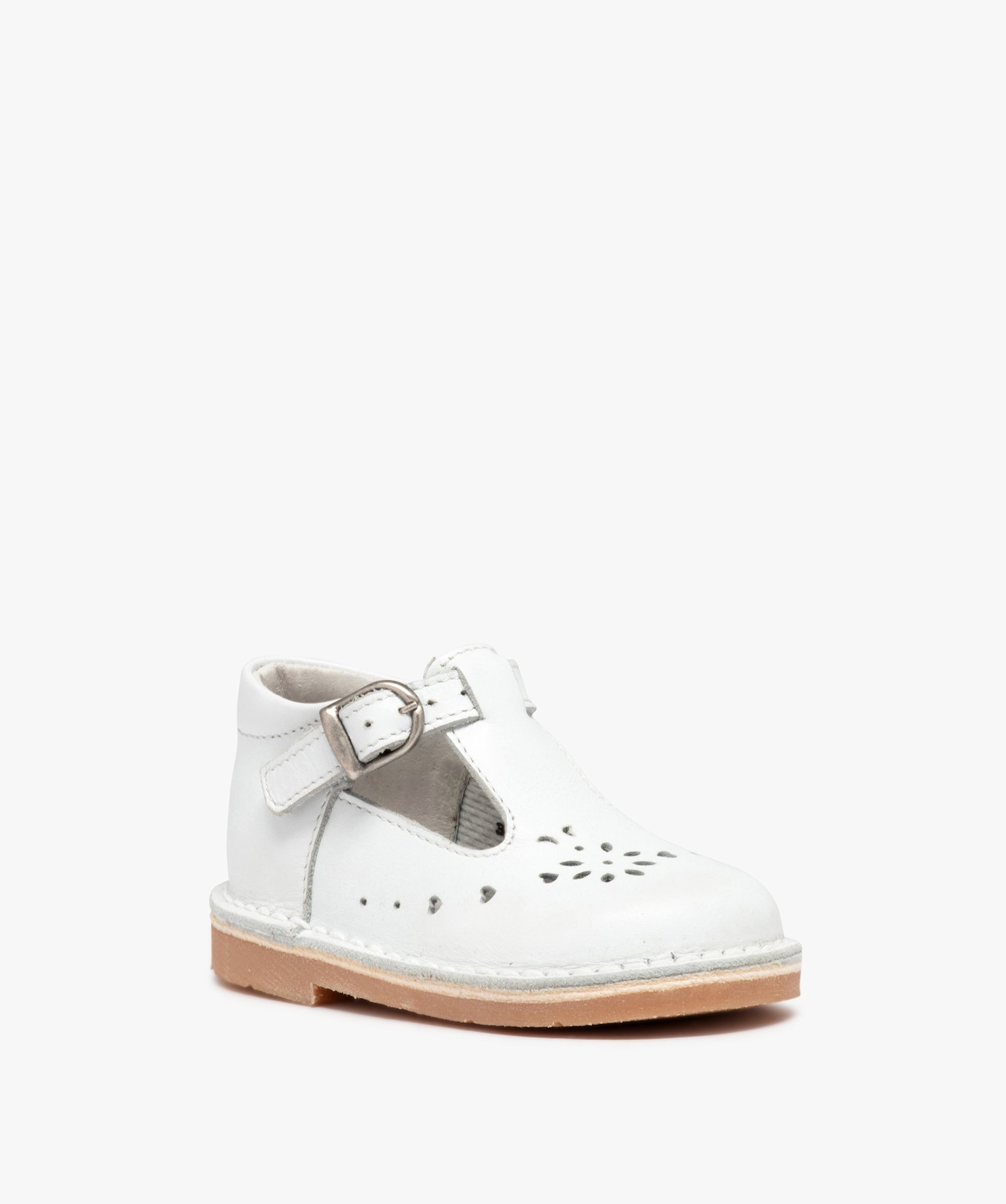 Babies bébé fille dessus cuir uni motifs perforés blanc | GEMO