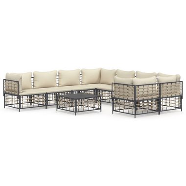 vidaXL Loungesofa 9-tlg. Garten-Lounge-Set mit Kissen Anthrazit Poly Rattan, 9 Teile