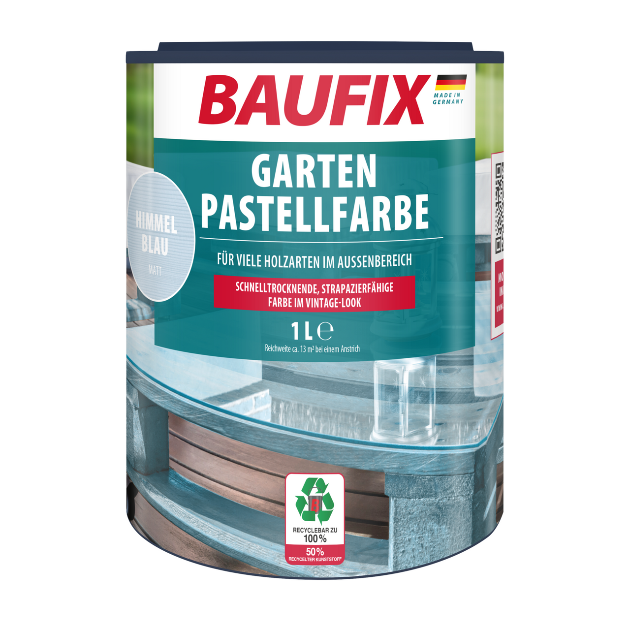 Baufix Garten Pastellfarbe himmelblau halbtransparent matt, 1 Liter, Holzfarbe