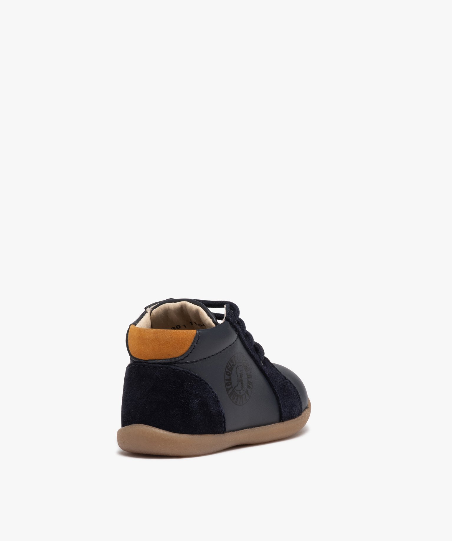 Chaussures premiers pas bébé Garçon en cuir uni et à lacets marine | GEMO