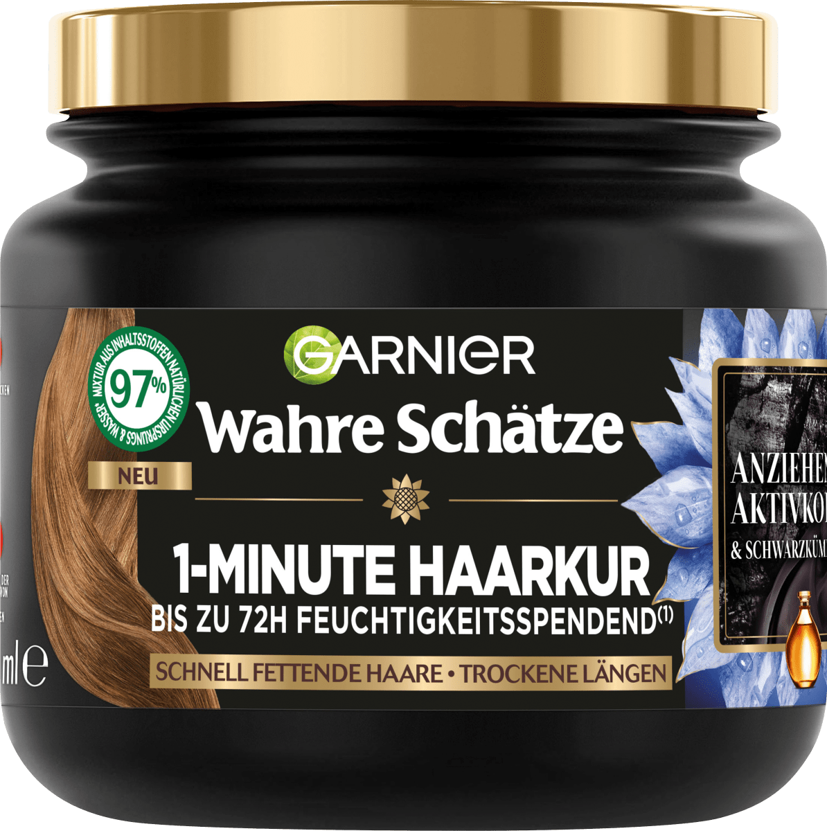 Haarkur 1-Minute Aktivkohle, fettige Kopfhaut, 340 ml