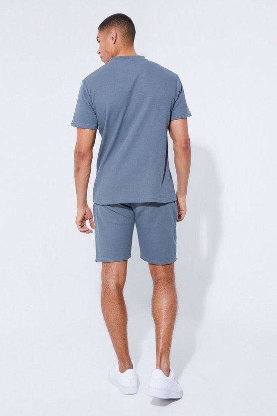 Slim-Fit Bomber-Poloshirt & Shorts in Waffeloptik