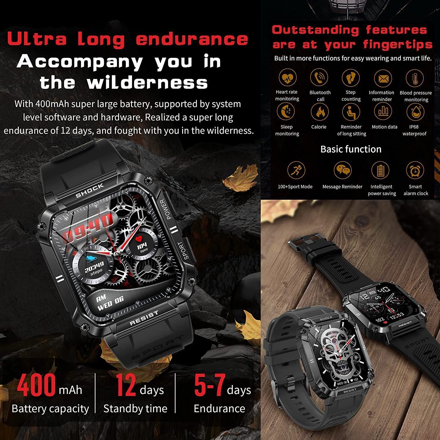 Mutoy Smartwatch, Fitness Tracker Uhr, Damen Herren Smartwatch (Fitnessuhr mit Telefonfunktion 1,95