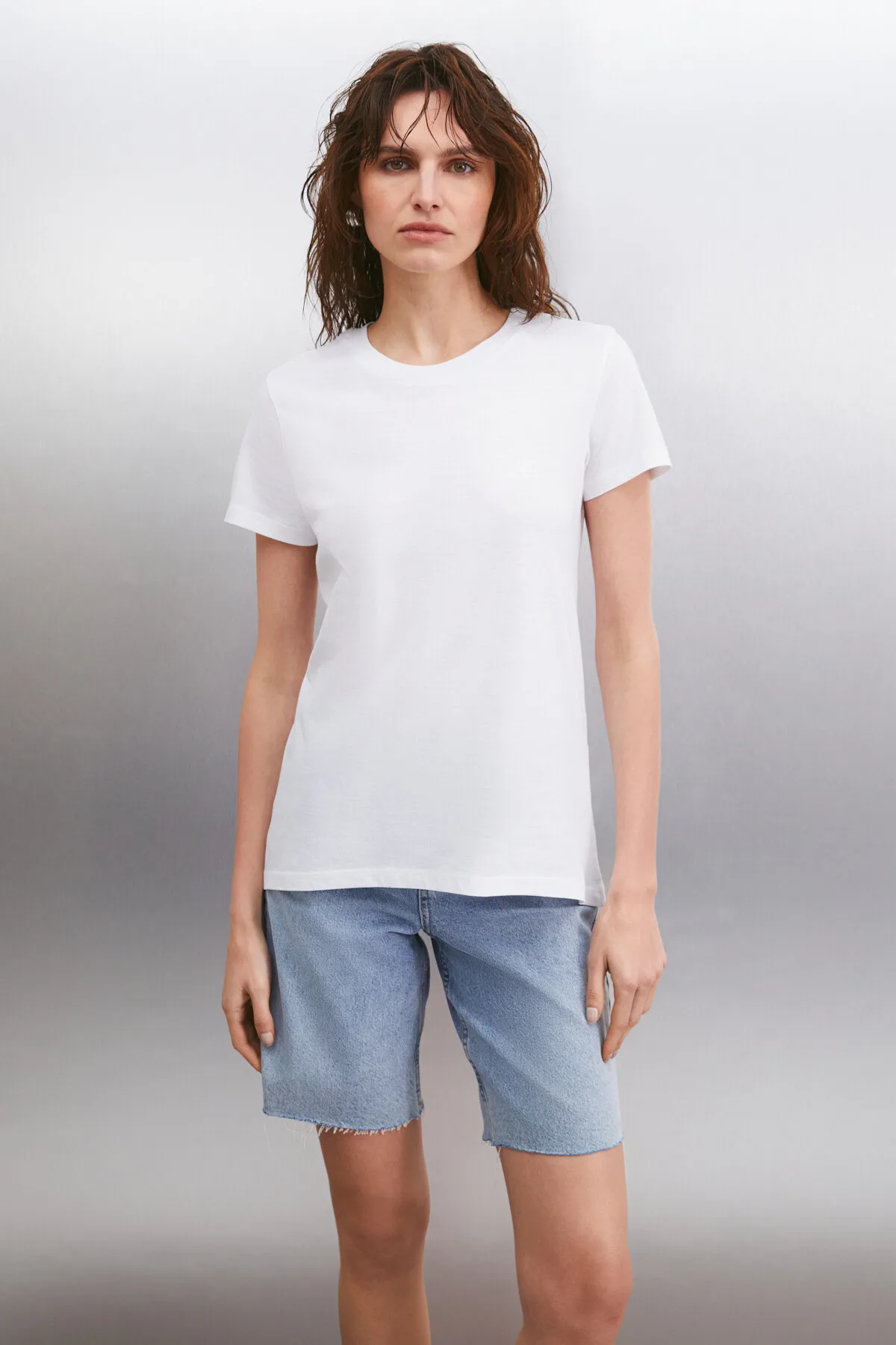 GRIMELANGE  Samantha Damen-T-Shirt mit Rundhalsausschnitt aus 100 % Baumwolle in Weiß