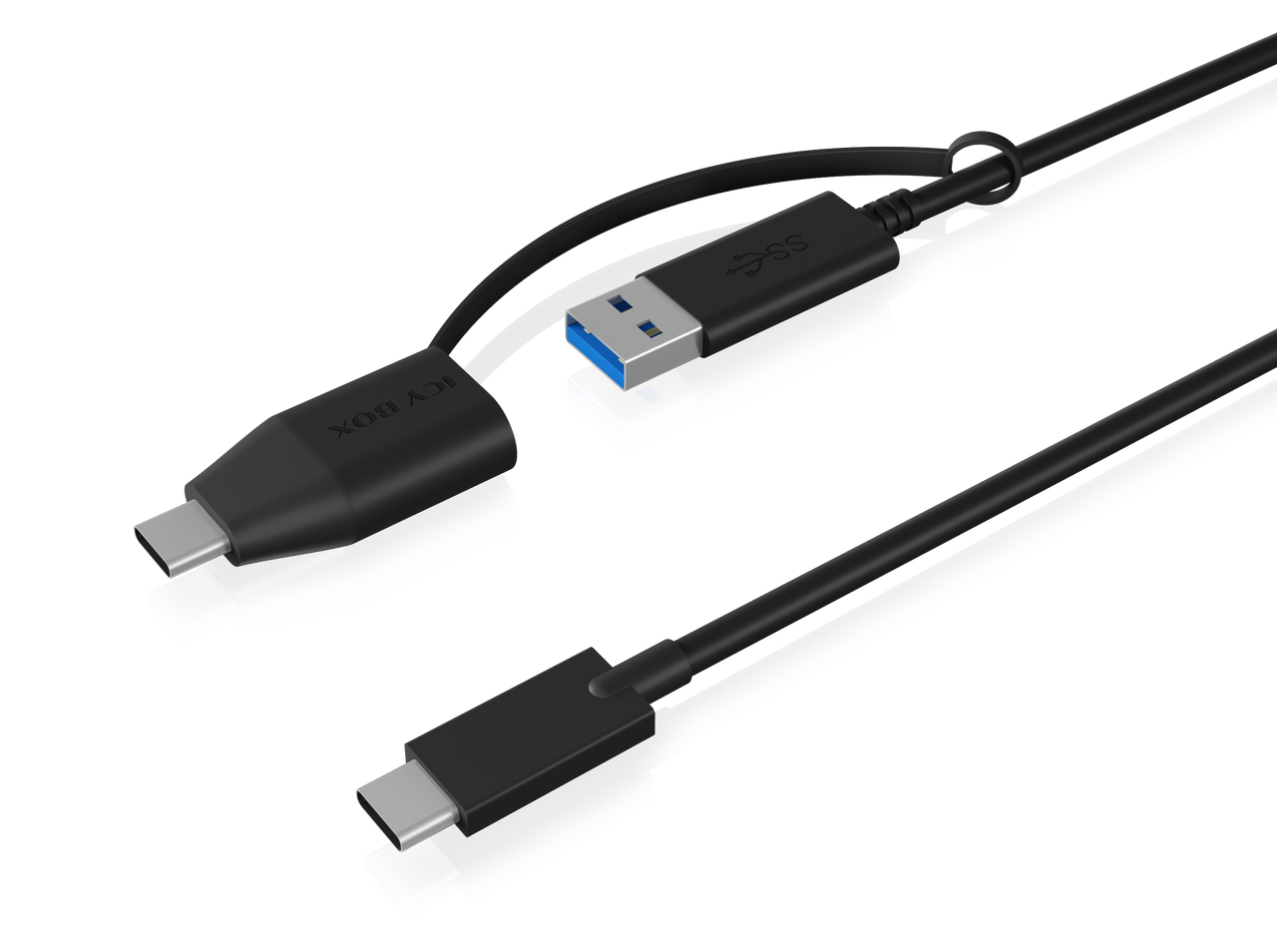 ICY BOX IB-CB034, USB-C zu USB-A Kabel   USB-A zu USB-C Adapter, 100 cm, USB 3.2 (Gen 2) 10 Gbit/s, schwarz