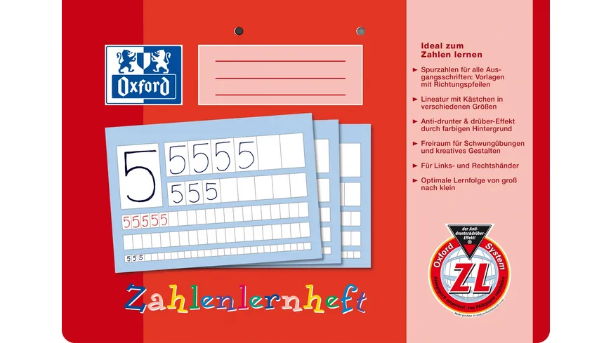 Oxford Schreiblernheft/Zahlenlernheft A4 Lineatur ZL 16 Blatt