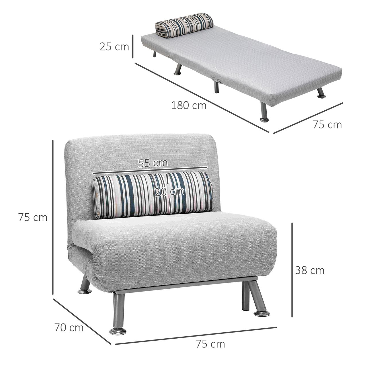 HOMCOM Klappbett Schlafsessel Gästebett Schlafsofa Faltmatratze Bett