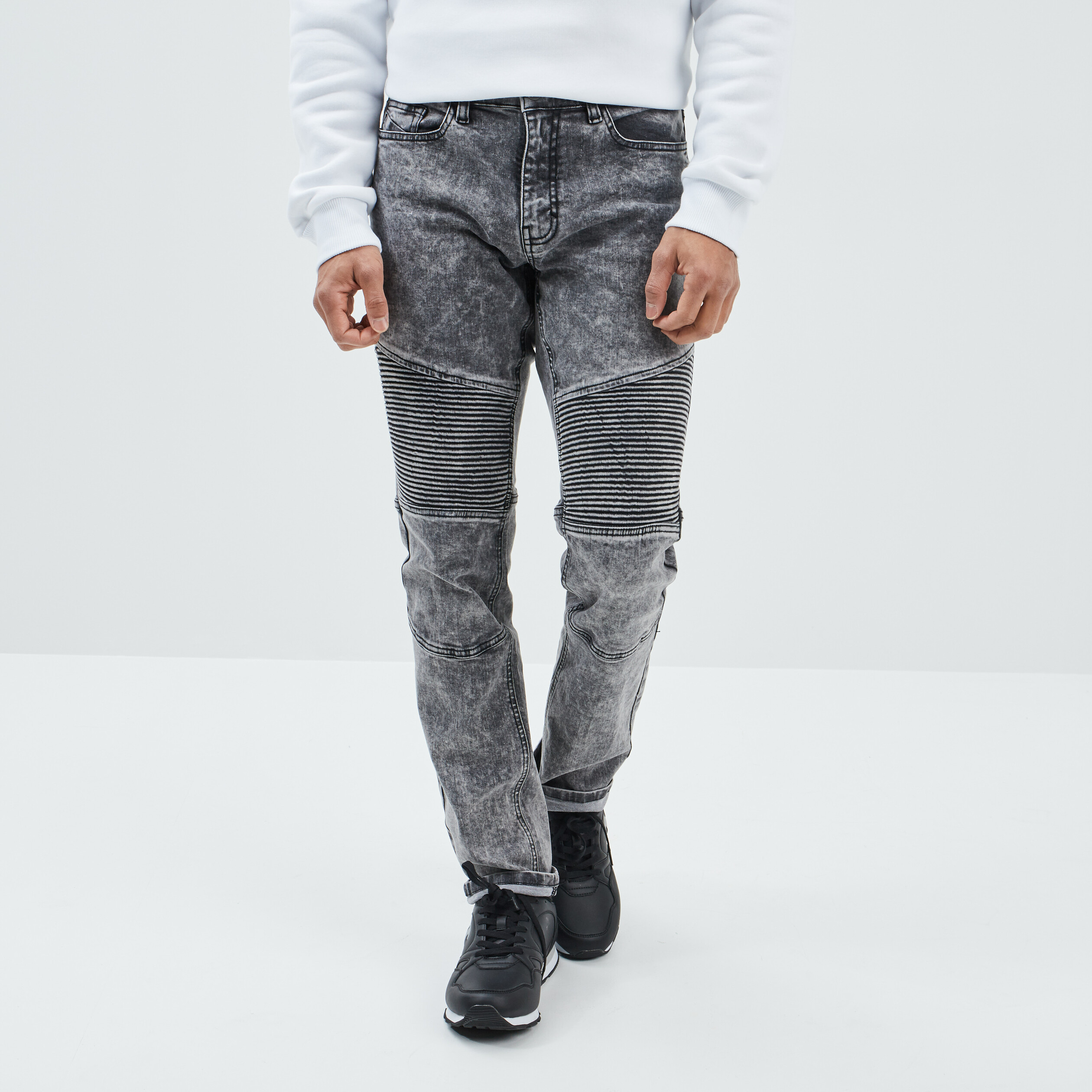 Jeans straight détails biker noir homme | La Halle