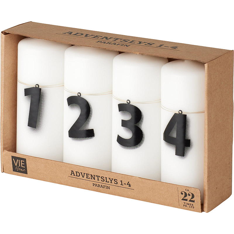 Vie Home Adventslys 4-pk 12 cm, 1-4 stearin hvit