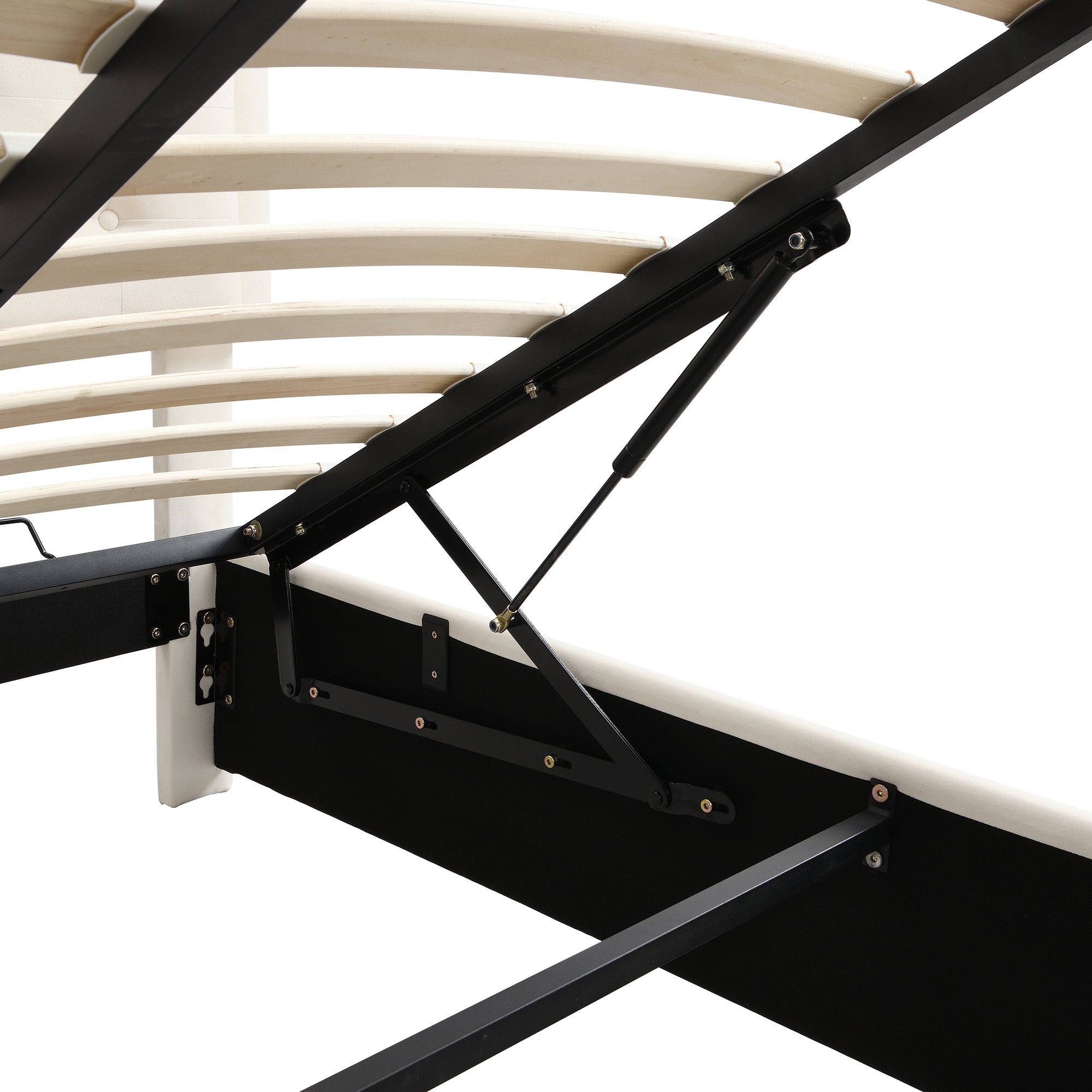 Ulife Polsterbett hydraulisches Doppelbett Funktionsbett Bettrahmen (mit Lattenrost und Kopfteil,mit 2 Schubladen), Holzlattenunterstützung, Samt, 140 x 200cm