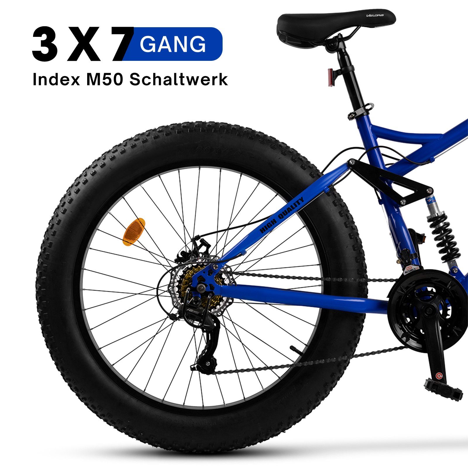 Velors Fatbike 26 Zoll Fat Tire 4.0 MTB für Herren Damen und Jungen, 21 Gang, Kettenschaltung, mechanische Scheibenbremse, Fat Bike Mountainbike
