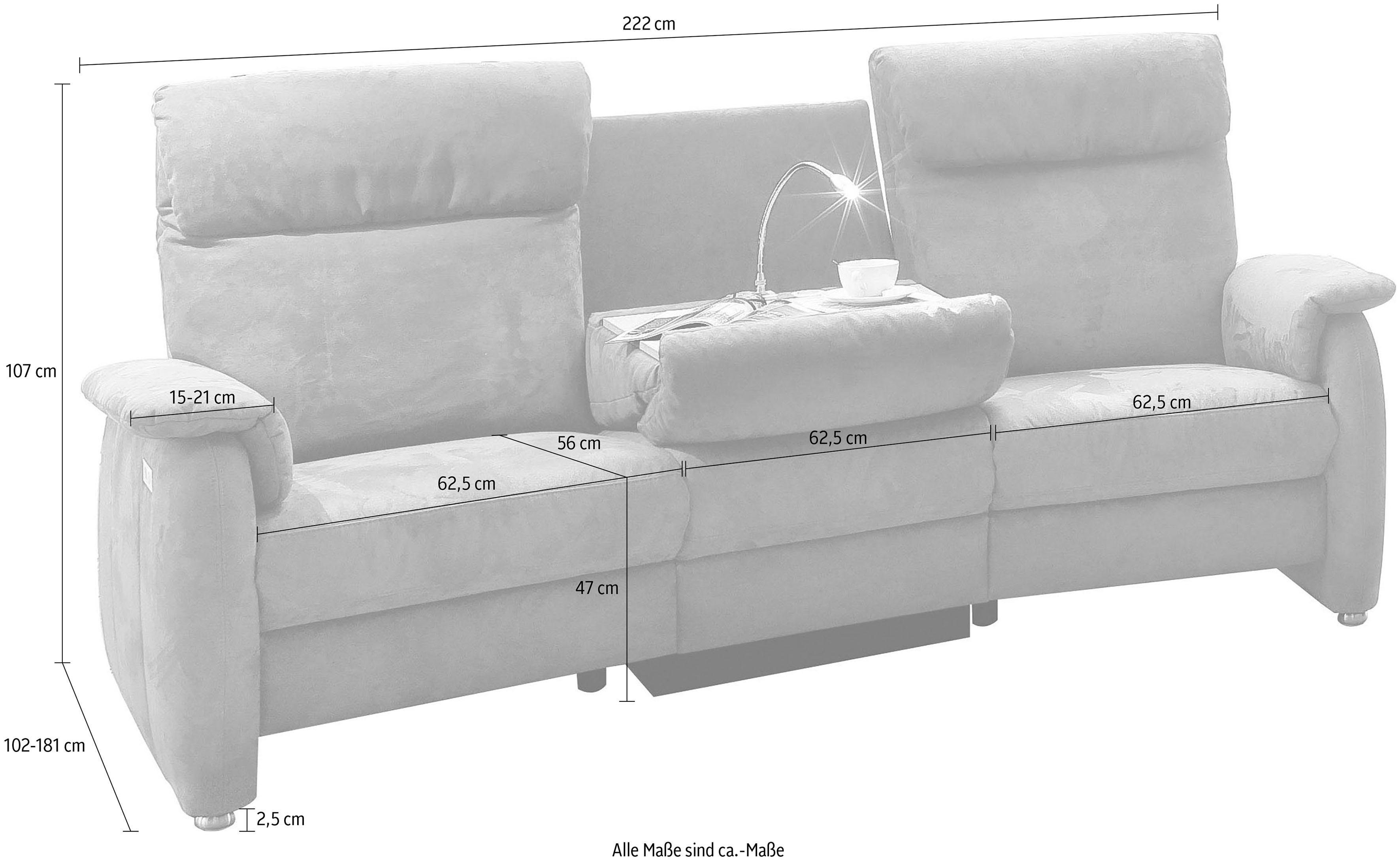 Home affaire Sofa Turin, mit motorischer Relaxfunktion, Tisch, Leuchte + USB-Ladestation
