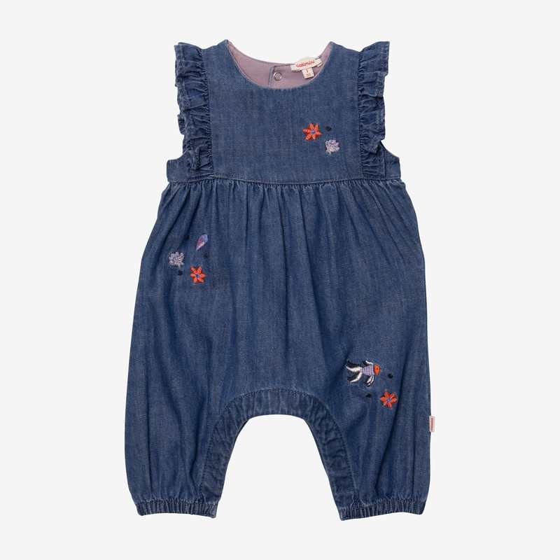 Combi longue jean bébé fille brodée bleu Catimini