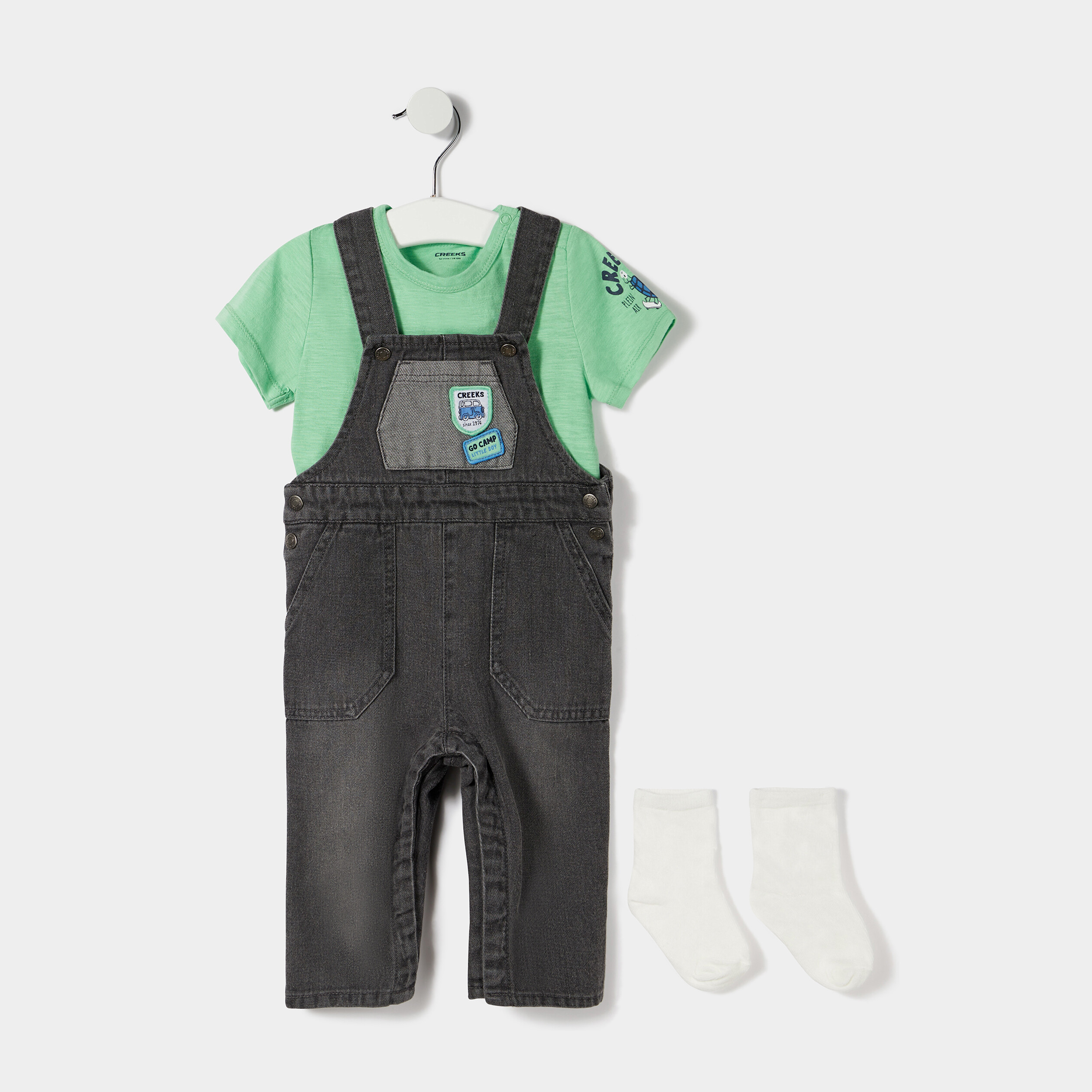 Ensemble 3 pièces Creeks denim gris bébé garçon | La Halle