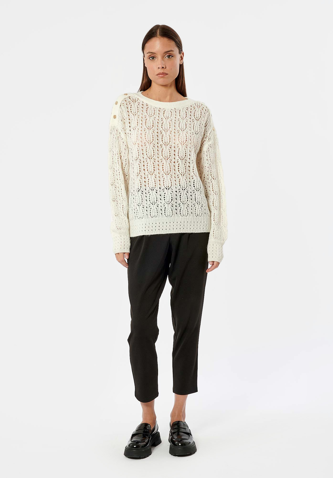LOUIZ  Pull blanc ajouré femme