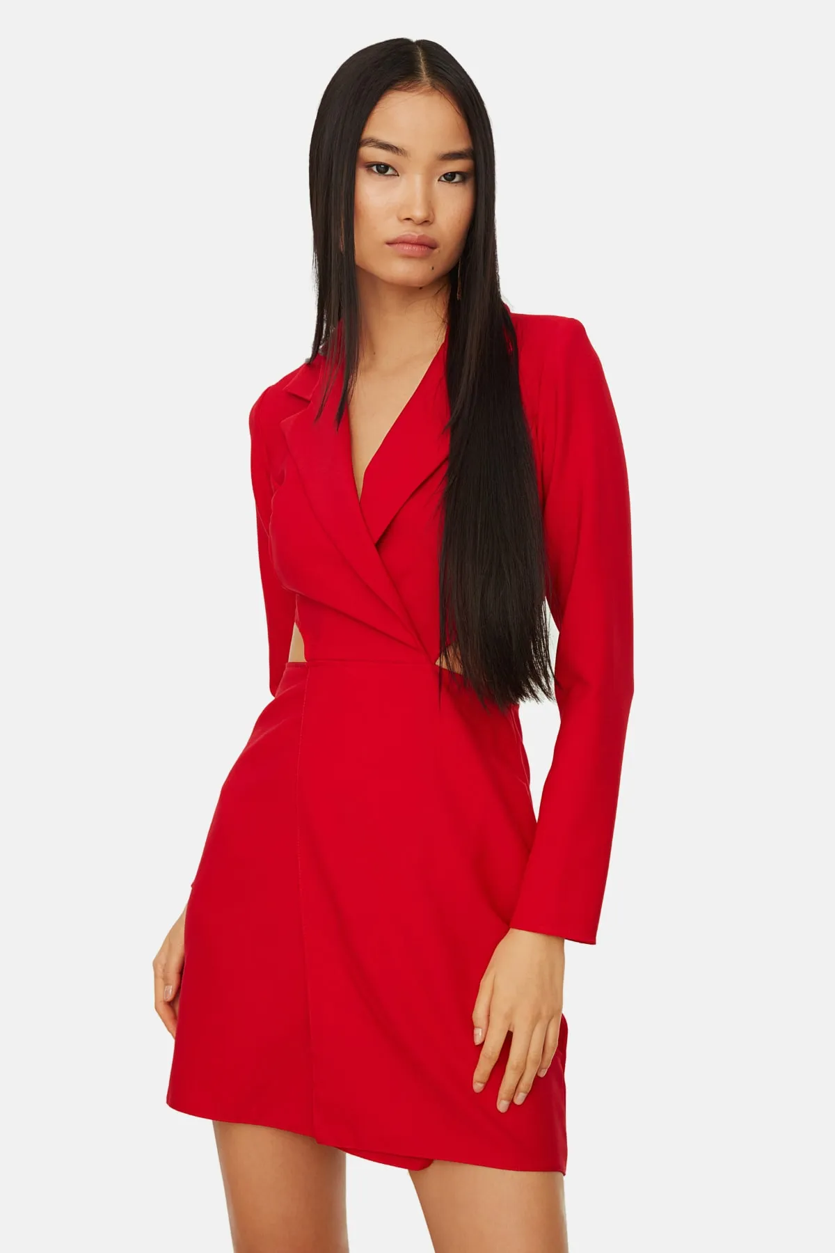 Trendyol Collection  Rotes Mini-Webkleid mit Cut-Outs und detailliertem Jackenkragen TWOAW22EL0391