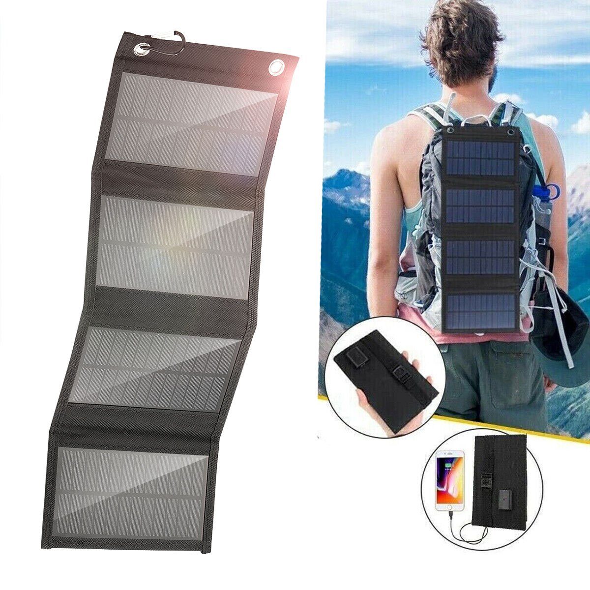 LETGOSPT Solarmodul 40W Tragbares Solarladegerät, USB-Solarladegerät, Wasserdichte IP65, 40,00 W, Kompatibel mit Handy, Tablets, Powerbank, ideal für Touren/Aktivitäten