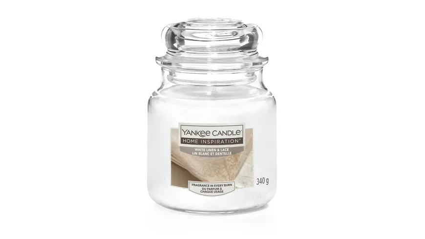 Yankee Candle Home Inspiration Mittelgroße Kerze im Glas White Linen & Lace weiß