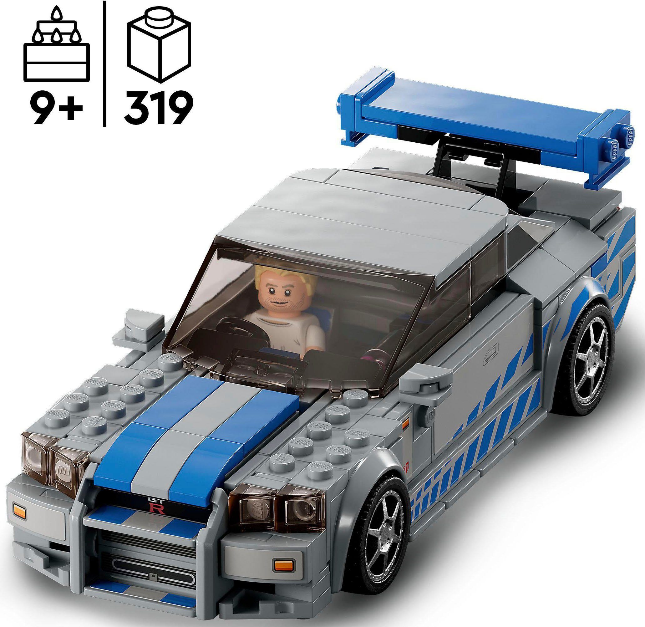 LEGO® Konstruktionsspielsteine 2 Fast 2 Furious – Nissan Skyline GT-R (R34) (76917), (319 St), LEGO® Speed Champions