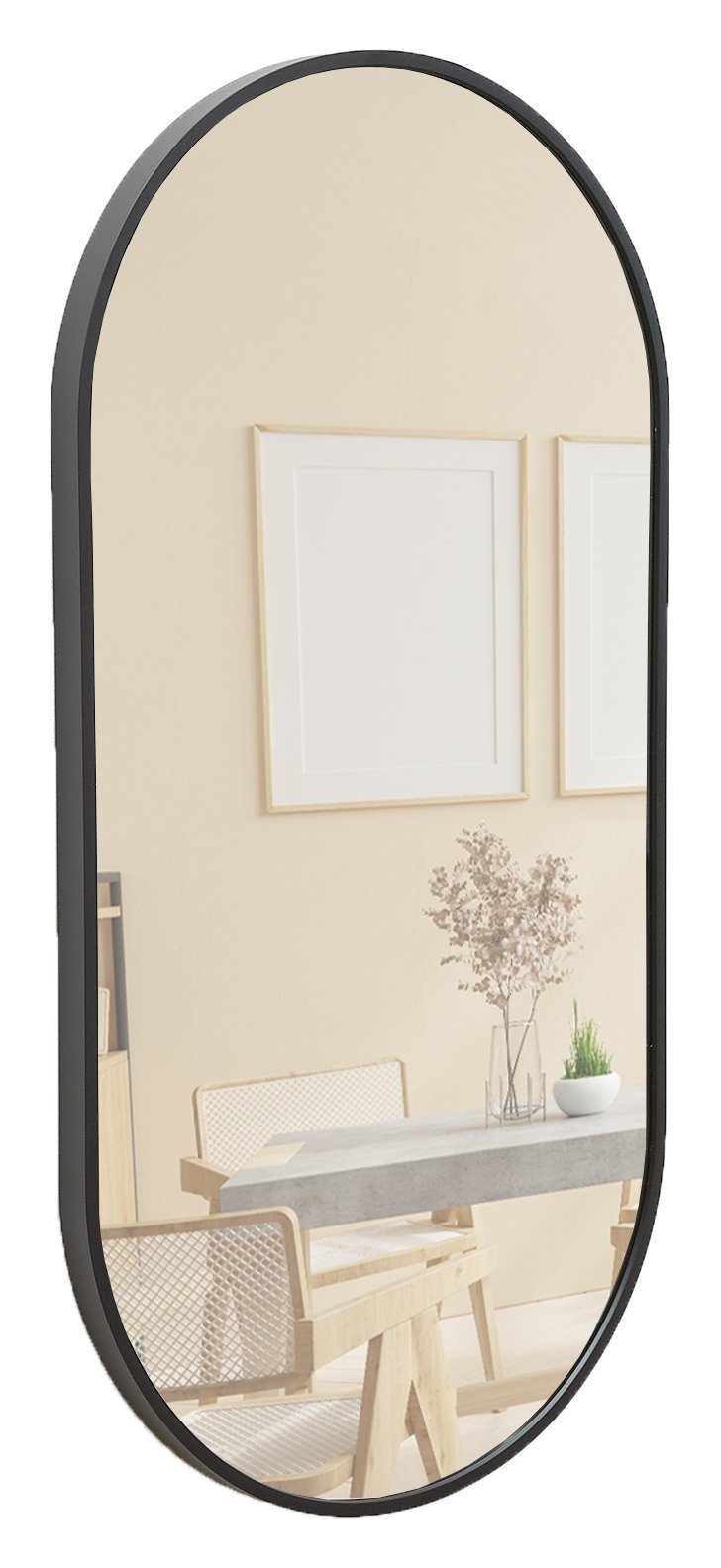 Terra Home Wandspiegel Spiegel Metallrahmen Schminkspiegel Oval (schwarz 60x30x3, inklusive Schrauben und Dübel), Badezimmerspiegel Flurspiegel