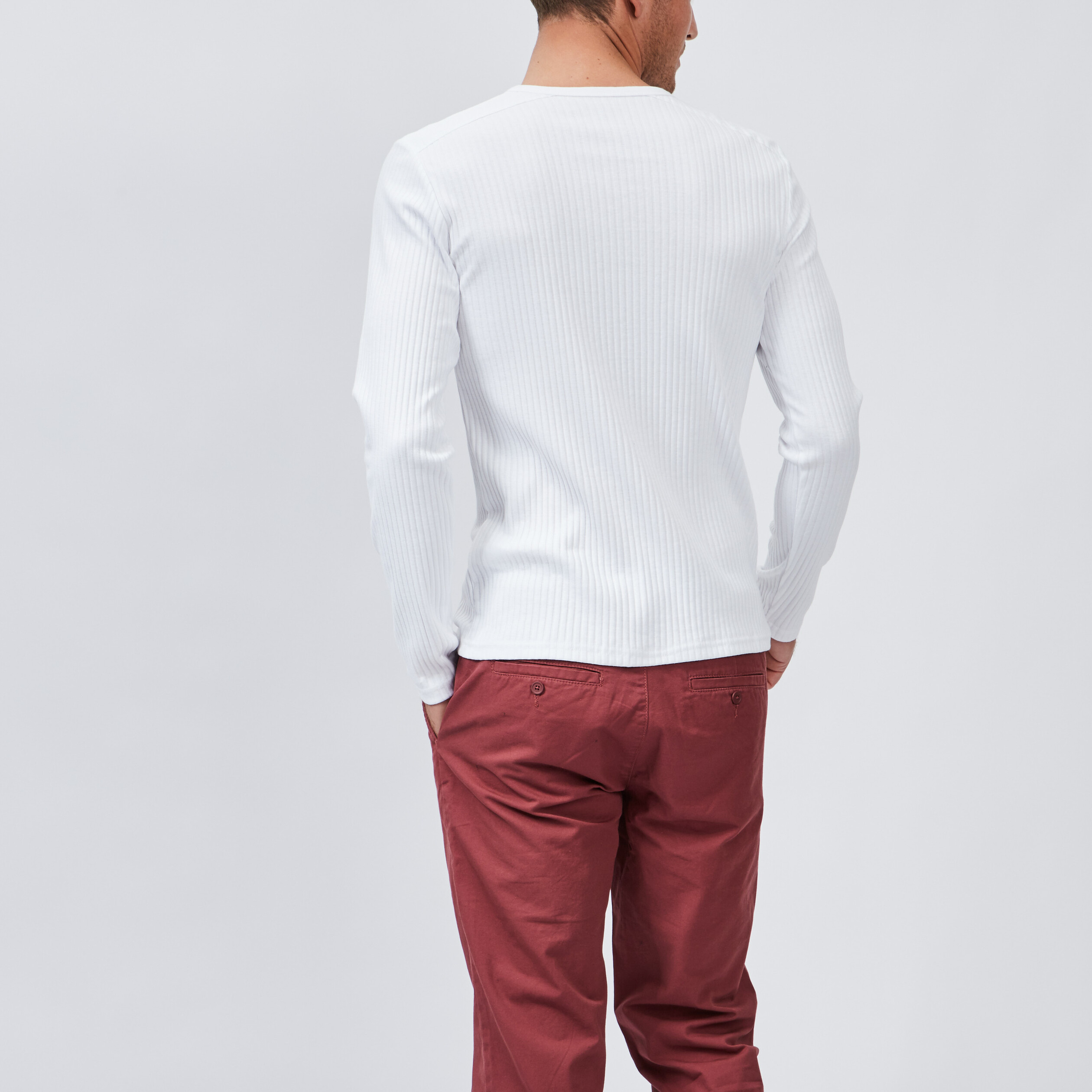 T-shirt ajusté manches longues côtelé blanc homme | La Halle
