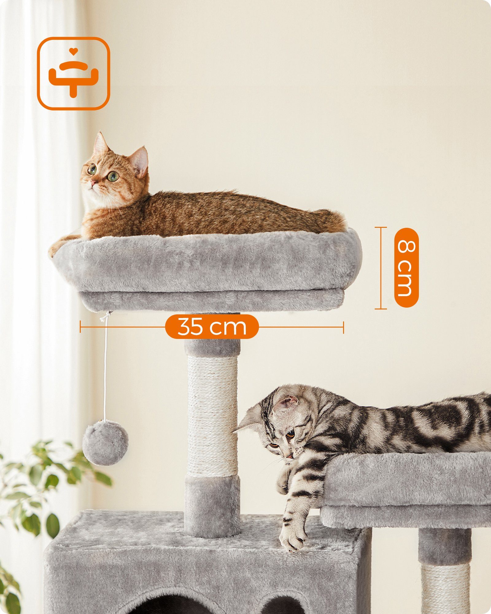 FEANDREA Kratzbaum, Katzenbaum,XXL,206cm hoch,verstärkter Sockel,Kippschutz