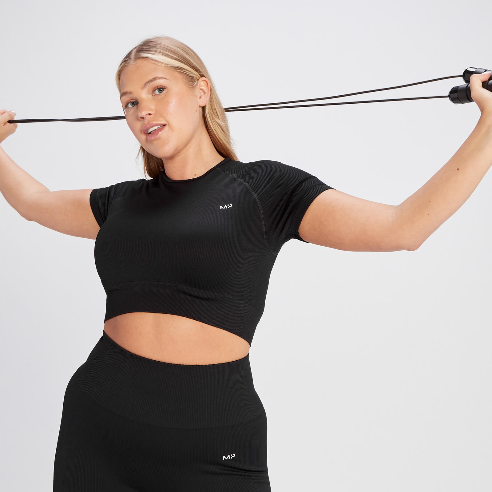 Crop top côtelé sans coutures MP Tempo pour femmes – Noir