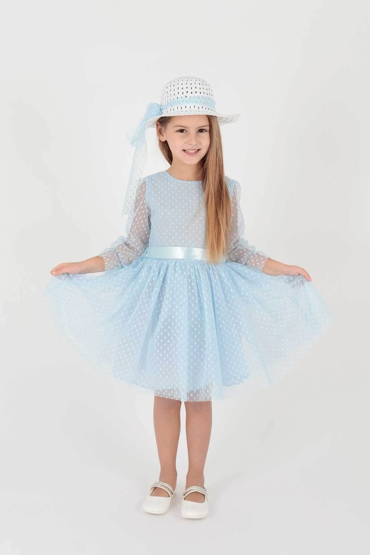 AHENGİM  Trendiges Abendkleid für Mädchen mit Hut und Tüllspitze Ak2228