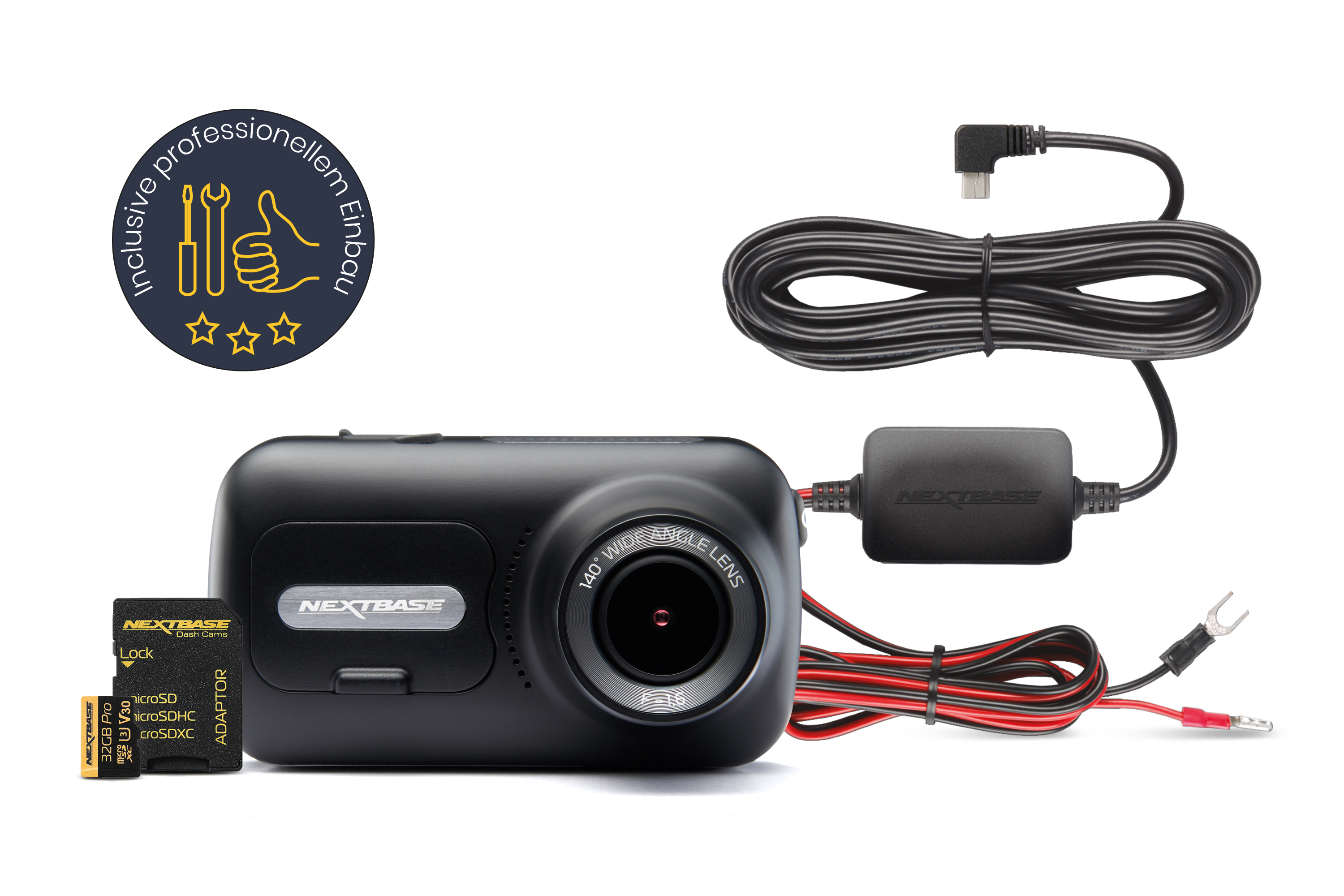 Dashcam Bundle 322GW von Nextbase inkl. 32GB SD-Karte, Festeinbau-Kabelsatz und Einbau - ATU