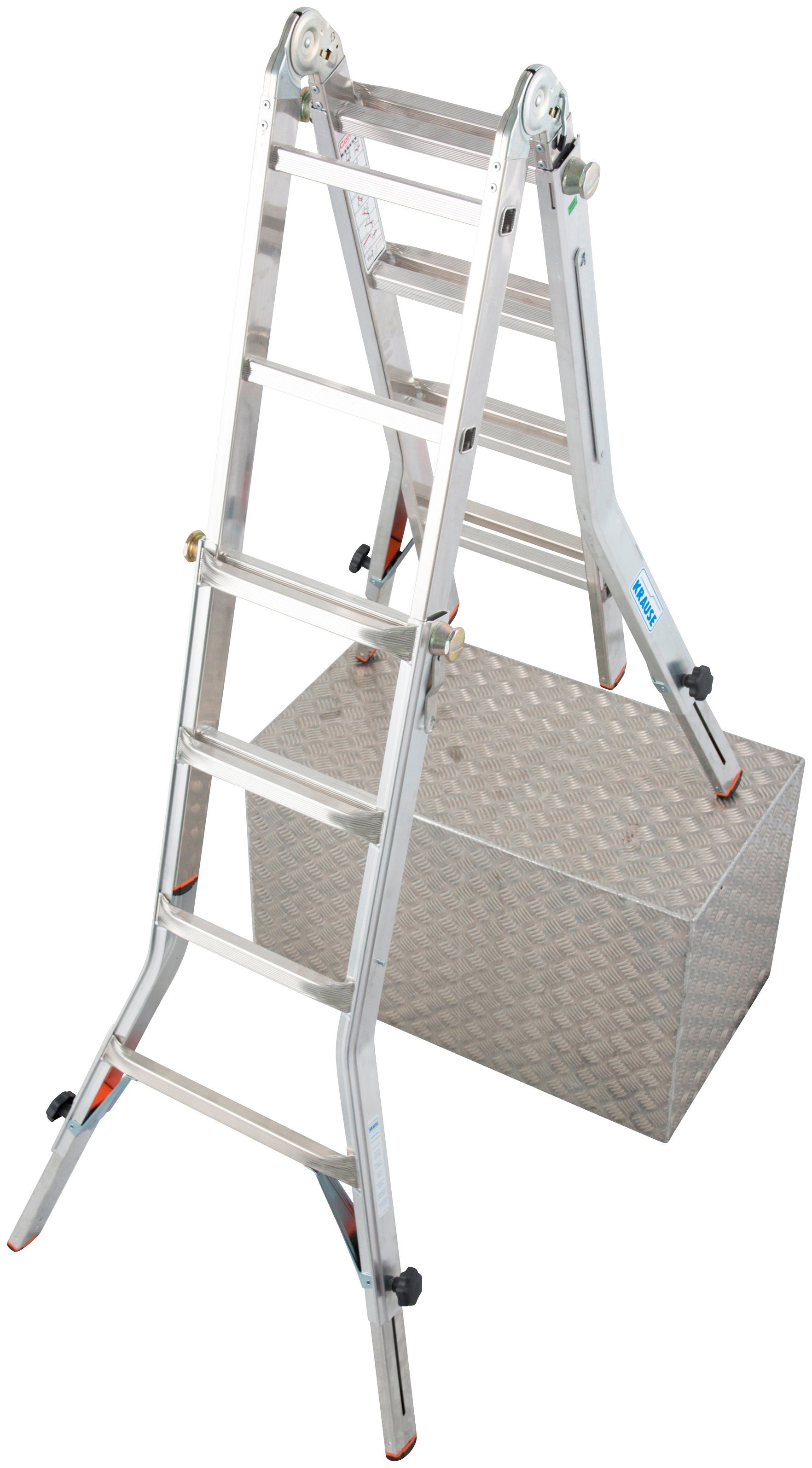 KRAUSE Gelenkleiter TeleVario, Alu, 4x4 Sprossen, Arbeitshöhe ca. 498 cm