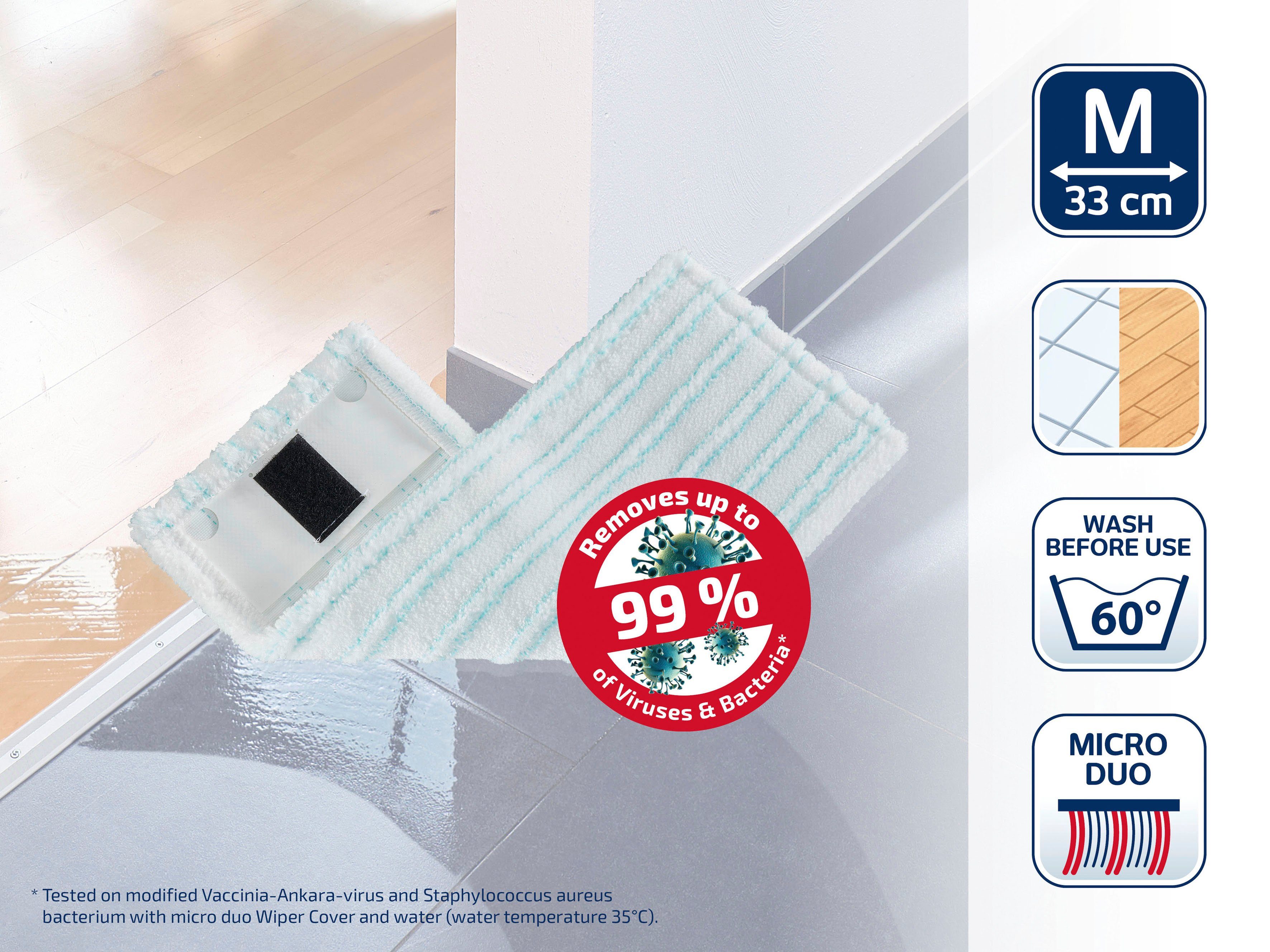 Leifheit bCLEAN TWIST M Ergo micro duo Wischbezug (Mikrofaser, 3x14 cm, 1-tlg., besonders hohe Aufnahme von Schmutz und Schmutzwasser,Wischbreite 33cm)